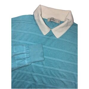 Ermenegildo Zegna Polo Sweater Men's M Blue White Collar Striped Cotton Italy